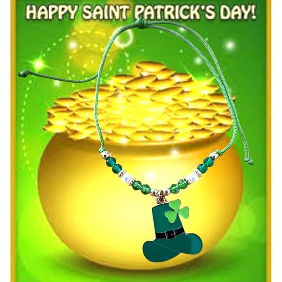 St Patricks Day Knotted String Beaded Bracelet Leprechaun Hat Shamrock C… - Picture 4 of 12